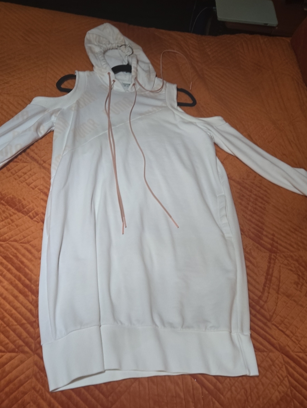 Puma Women’s White Long Sleeve Hooded Dress with Cold-Shoulder